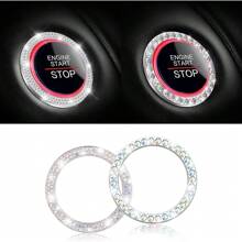 2 Stücke Strass Auto Start-Stopp Dekorationsring, glitzerndes Auto Innenausstattung Zubehör für Frauen, Start-Taste Abdeckung/Aufkleber, Schlüssel-Zündung & Knauf Glitzerring, farbig