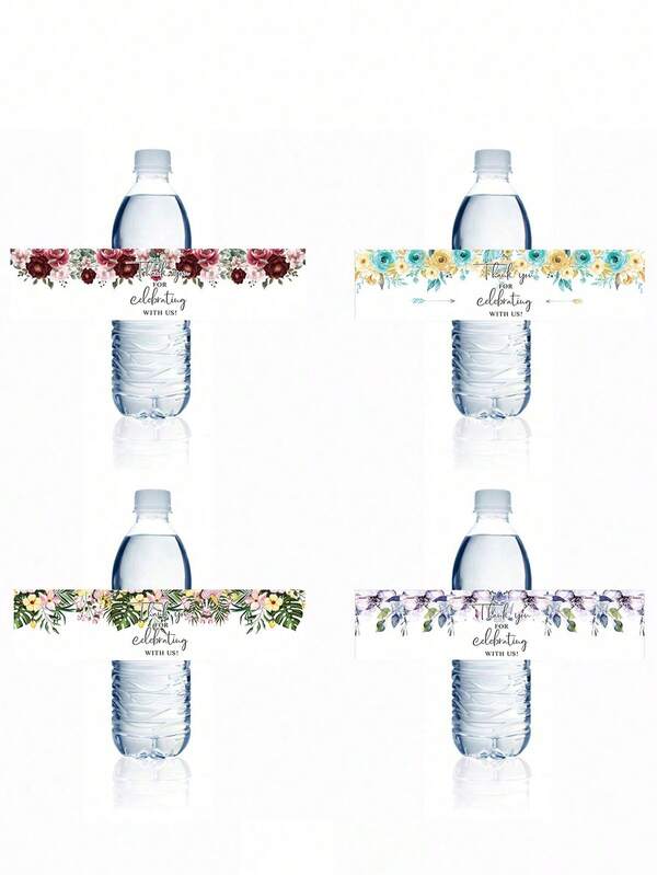 20 Stücke (zufällige Farbe) Mineralwasserflasche Aufkleber, Retro Dankeschön Blumen Mineralwasserflasche rechteckiger Aufkleber als Geschenk, Glückliche Hochzeit