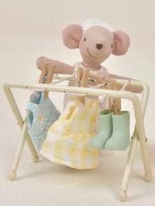 13cm/5-Inch Foldable Metal Dollhouse Clothes Rack 1:12 Scale Mini Laundry Decor With Hooks Pretend Play Creative Gift (Durable Design) - White - View 6
