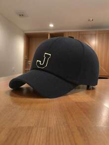 1pc A-Z Letter Kids Baseball Cap, Solid Color Boys Girls Baby Sun Hat, Adjustable Toddler Hip Hop Cap - Black - View 7
