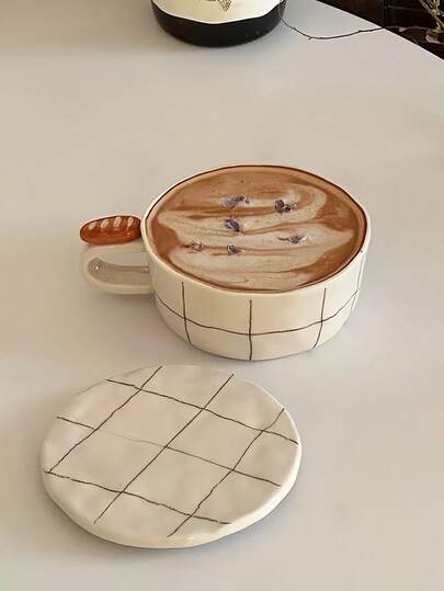 1 件简约优质咖啡杯碟套装，创意大容量马克杯，优雅适合下午茶和甜点，家用饮水杯