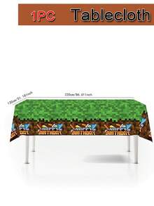 10 piezas/50 piezas Mantel con tema de minero de píxeles - Suministros para fiesta de juego, Decoraciones para fiesta con tema de minero, Suministros para fiesta de cumpleaños - Sirve para 10 personas - Incluye mantel, platos, tazones para papas fritas, decoraciones para pastel - Multicolor - Ver 4
