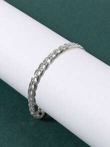 SYMFNY 1 Pc Unique Car Flower & Wave Horizontal Design Wide Chain Bracelet - Silver - View 2
