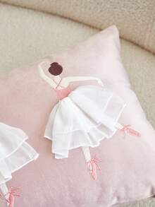 1pc Pink Embroidered Ballerina Girl Decorative Pillowcase, Suitable For Indoor Decoration, All Season Pillowcase, Pillow Insert Not Included - Pink - View 8