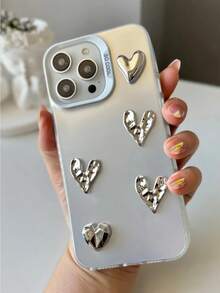 Electroplated Heart Decor Soft TPU Full Protective Phone Case Compatible With IPhone 16/16Plus/16Pro/16ProMax/15/14/13/12/11/XS/XR/Mini/Pro Max/Pro/Plus, Premium Design Waterproof Shockproof Anti-Fall Scratch Resistant - Multicolor - View 5