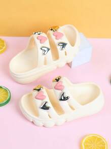 1 Pair Child/Toddler Girls' Triple Color Heart Decorative Non-Slip Breathable Sandals, Outdoor Slip-On Casual Beach Shoes For Summer