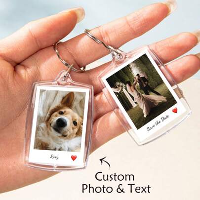 Custom 1pc Photo And Text Keychain, Personalized Acrylic Keychain, Custom Couple Keychain, Photo Key Ring, Valentine's Day, Birthday's Gift, Anniversaries, Couples Gift, Colorful,Cute,Adorable,Funny,Kawaii,Y2K,Stylish,Unisex,Casual,Custom,Personalized,Unique,Customized,Ideal Gifts For Him,Ideal Gifts For Her,Her,Boyfriend,Girlfriend,Family,Friends,School Supplies,Back To School,For Office,For School,For Classroom,For Teacher Gifts,For University,For Colleague,For Dorm Rooms,For Teacher,For Boys And Girls,For Teenagers,Junior High School Students,Middle School Students,High School Senior High School Students,College Students,University Students,Freshman,Sophomore,Underclassmen,Delicate Romance, Utilitarian Chic