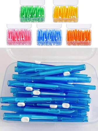10/30/60 Pieces Interdental Brushes With Box, 0.6mm, 0.7mm, 0.8mm, Teeth Cleaning Tools, Oral Hygiene Interdental Brushes, Toothpick Cleaner For Detail Cleaning