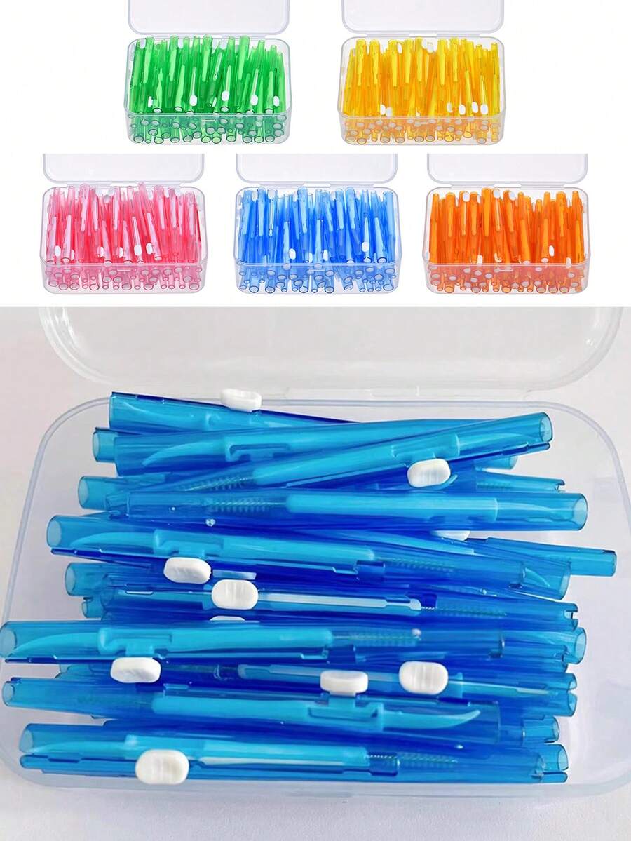 10/30/60 Pieces Interdental Brushes With Box, 0.6mm, 0.7mm, 0.8mm, Teeth Cleaning Tools, Oral Hygiene Interdental Brushes, Toothpick Cleaner For Detail Cleaning - Multicolor - View 1
