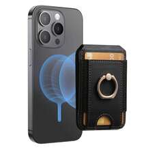 LC.IMEEKE 1pc PU Leather Magnetic Wallet Card Holder Stand MagSafe Accessory, Compatible With IPhone 16/15/14/13/12 Pro/Pro Max/Plus/Mini, Unisex, MagSafe Wallet Card Holder Mini Wallet - Black - View 1