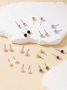 12 Pairs Fashionable Minimalist Cute Faux Pearl Round Stud Earrings Set, Jewelry Accessories For Daily Wear