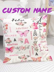 1 Funda de cojín impresa a dos caras con un solo diseño personalizado con nombre, Funda de cojín a medida con mariposa rosa para crear un ambiente familiar cálido y armonioso, Regalo exquisito para aniversarios, cumpleaños, automóvil, funda de cojín, cojín de cabecera, cojín de sofá, reposacabezas de coche, funda de cojín de oficina, para calentar la casa, sofá, cama, coche, sala de té, dormitorio, sala de estar