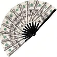 1pc Unique Dollar Sign Printed Folding Fan, Distinctive And Novel Design, Personalized Hand-Held Fan. Special For Parties, Weddings, Club Activities. Also Suitable For Home Decor - Smooth And Fluid Fan Opening