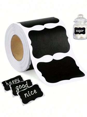 1/3 rouleau (chaque rouleau contient 120 étiquettes) étiquettes autocollantes pour bocaux en verre type ardoise, étiquettes autocollantes noires réutilisables et imperméables, étiquettes en forme ondulée pour l'organisation de la cuisine et de la réserve, idéal pour les contenants, bocaux, épices et le stockage alimentaire