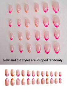 24 Pieces Of Summer Nails Short Nails Almond-Shaped Nails French Pointed Nails Petal False Nails With One