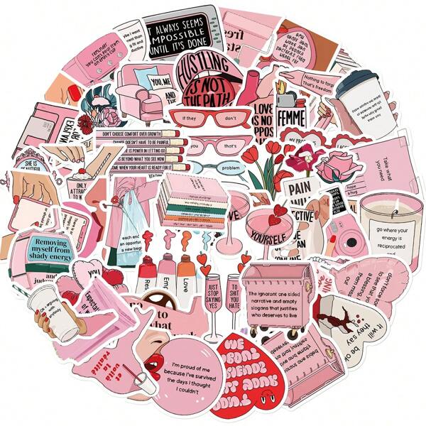 50Pcs Inspirational English Reject Internal Friction Stickers Vinyl Aesthetics Stickers Scrapbooking, Diary, Bumper, Skateboard, Water Bottle, Cartoon, Hard Hat, Car Stickers And Decals