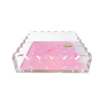 Scalloped Acrylic Tray With Magnetic Pad – Customizable For Photos, Artwork, Info & Inspirational Quotes – 8x8 Tray, Perfect For Home, Office Decoration (1 Piece)