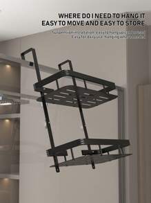 Scaffale portaoggetti da bagno in metallo a 2 ripiani, adatto per l'organizzazione dell'area dietro la doccia, può contenere shampoo, balsamo, prodotti per la cura della pelle, senza necessità di foratura per l'installazione, applicabile per bagno, cucina, camera da letto, colori bianco/nero