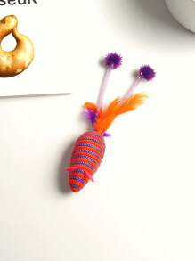 1pc Handmade Woven Pet Cat Toy - Simulated Mouse Toy With Artificial Feathers, Lovely And Attractive For Your Pets