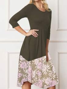 Purple Ivory Black Tiered Floral Double Ruffle Flounce Sleeve Midi Classic Dress Small To 3XL Plus - Hoa ô liu - Xem 2