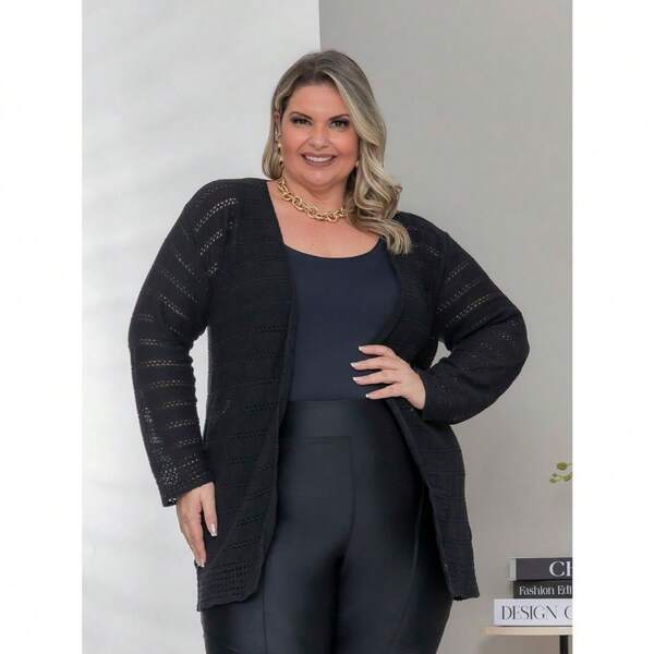 Cardigan Blusa de Frio Tricot Plus Size Feminino Tamanho Grande