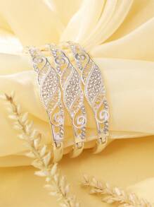 Set de 3 brazaletes dorados para mujer con adornos de estrás, joyería de brazalete de moda para fiesta real