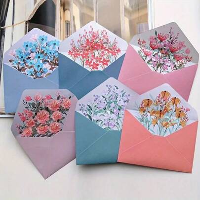 6pcs Elegant Floral Pattern Envelopes, Floral Design Suitable For Love Letters, Wedding Invitations, Invitation Cards, Love Letter Envelopes Back To School