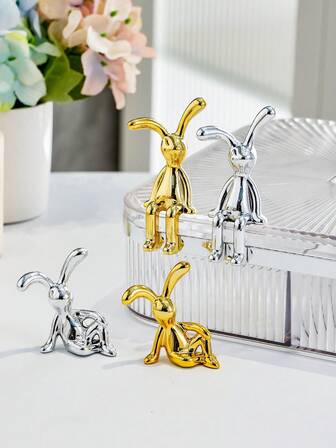 1 件创意卡通坐姿长耳兔镀金/镀银装饰小雕像，适用于家庭客厅、茶几、电视柜、入口、窗台、浴室、汽车内饰、现代办公桌、商业酒吧、书店、咖啡厅装饰、情侣礼物、节日、生日、派对礼物、摄影道具