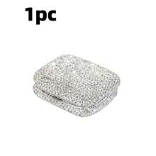 1pc/2pcs Mini 2.32/2.13/0.79IN Stainless Steel Ashtray With Leaf-Shaped Ash Tray, Shiny Glass Rhinestones, Rhinestones, Portable Ashtray, Outdoor Pocket Ashtray, Creative Car Smoking Accessory, Fashionable & Attractive