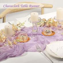3pcs/Set Light Purple Cheese Cloth Table Runners 35x157 Inches Bohemian Sheer Lavender Cheese Cloth Rustic Transparent Tablecloth, Ideal For Wedding, Bridal Shower, Celebration, Birthday Party, Holiday, Banquet