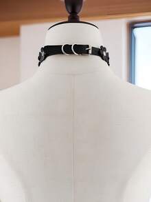 1pc Solid Color PU Leather Steampunk Heart Pendant Floral Decor Adjustable Necklace, Suitable For Party, Gathering, Daily Wear Neck Decor, Halloween