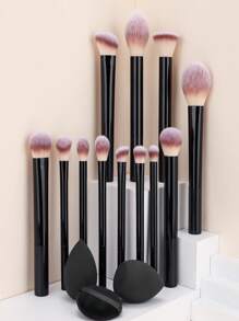 12-Piece Makeup Brush Set Portable Makeup Brush Blush Brush Eye Shadow Brush Concealer Brush Nose Shadow Brush + Makeup Sponge + Powder Puff