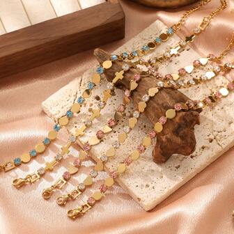 1 件 18K 不锈钢椭圆形锆石女式手链，轻盈奢华简约设计，适合派对、约会、办公室着装