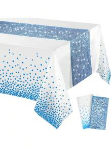 2pcs/Pack Tablecloth And Sequin Table Runner Set Polka Dots Confetti Table Cover Dining Plastic Table Cloths Glitter Decorations For Birthday Wedding Anniversary Party Supplies