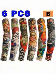 6pcs/Set-Creative Thin Polyester Sleeve In Summer, Essential For Outdoor Riding Sun Protection, Featuring Printed Patterns And Polyester Material, Suitable For Outdoor Riding And Traveling In Summer Sun Protection. - Multicolor - View 6