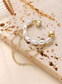 1 pieza Accesorio de oreja con borla de perlas falsas de estilo punk lujoso y magnético, adecuado para accesorios diarios y de fiesta para mujeres