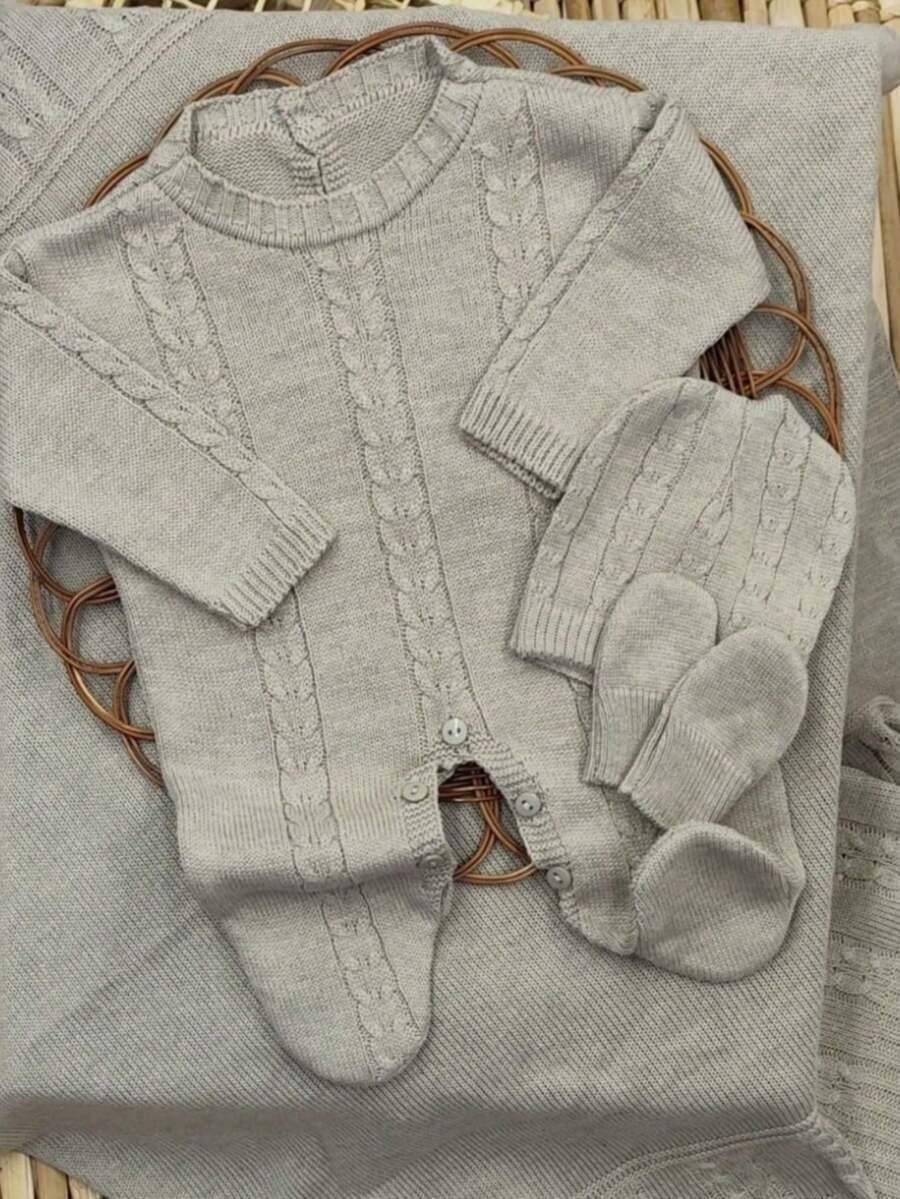 Complete Knitted Maternity Outfit, Blanket, Hat And Gloves - 卡其色 - 查看 1