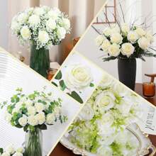 10/20 piezas Flores de rosa artificiales, ramo de rosas blancas, rosas de seda con tallo largo, ramo de novia, ramo del Día de San Valentín, adecuado para decoración del hogar, decoración de habitaciones, decoración de jardín, decoración de paredes, decoración interior y exterior, decoración de dormitorio, decoración de bodas, decoración de mesas, decoraciones de fiestas, decoración de Halloween, decoración de cumpleaños, decoración de otoño