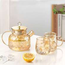 1pc Thick Glass Cold Water Pitcher, Large Capacity Juice Carafe, High Borosilicate Glass Amber Color Iced Tea Pot For Home Use - Gold - View 5