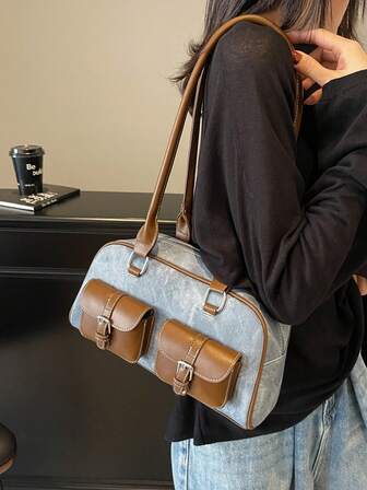 春季复古小众撞色通勤洋气腋下波士顿包2025女百搭休闲单肩包上班逛街通勤通勤实用性俱佳（单包不含挂坠，挂坠另计价）。