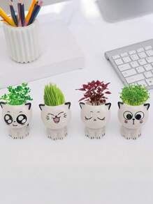 1 pezzo Vaso da fiori in ceramica a forma di gatto in miniatura, vaso da piante in stile cartoni animati carino, vaso da scrivania per piante grasse, decorazione da scrivania fai-da-te, regalo ideale per adolescenti, scuola, festival, feste, decorazione per la casa, vaso, decorazione per la stanza, vaso da fiori, vaso in vetro