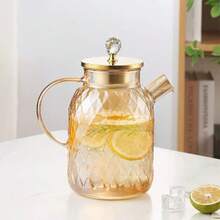 1pc Thick Glass Cold Water Pitcher, Large Capacity Juice Carafe, High Borosilicate Glass Amber Color Iced Tea Pot For Home Use - Gold - View 2