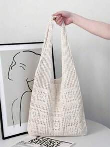 1pc Stylish Large Capacity Fashion Woven Tote Bag - Hollow Shoulder Bag - Ultra-Lightweight, Breathable, Spacious, Suitable For Casual Summer Travel And Beach Adventure