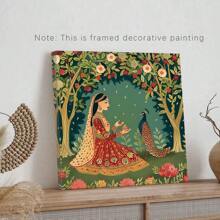 1PC Mughal Paintings Inspired Art Decor Traditional Palace Art Garden Botanical Art Prints Peacocks Animal Bride Playful Wood Decorative Paintings, Canvas Wall Posters, Optional: Framed + Frameless, Suitable For Bedroom, Dining Room, Living Room, TV Cabinet, Table Top, Perfect Gift, Surprise Yourself And Friends