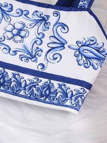 2pcs/Set Tween Girl Vintage Flower Print Camisole And Midi Skirt Set