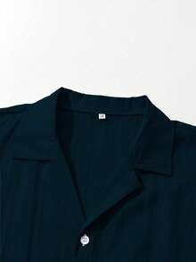 2 Pcs Men's Linen-Like Plain Color Short Sleeve Shirt And Shorts Set, Casual Summer Vacation Outfit,For Boyfriend Gift