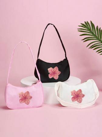 1pc Western Princess Style Handbag, Fashion Elegant, Minimalist Floral Pattern, Cute Niche Design, New Arrival Dopamine Shoulder Bag, Suitable For Daily Shopping, Birthday Party And Other Occasions, Zipper Closure, Also Suitable As A Gift For Friends