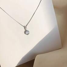 1pc Minimalist Small Pendant Single Crystal Rhinestone Silver-Plated Necklace, Delicate Collarbones Chain, Daily Wear, All Season - Silver - View 3
