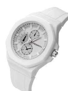 1pc Women Fashionable Minimalist Casual Silicone Strap Quartz Wrist Watch, Suitable For Daily Wear - White - View 2