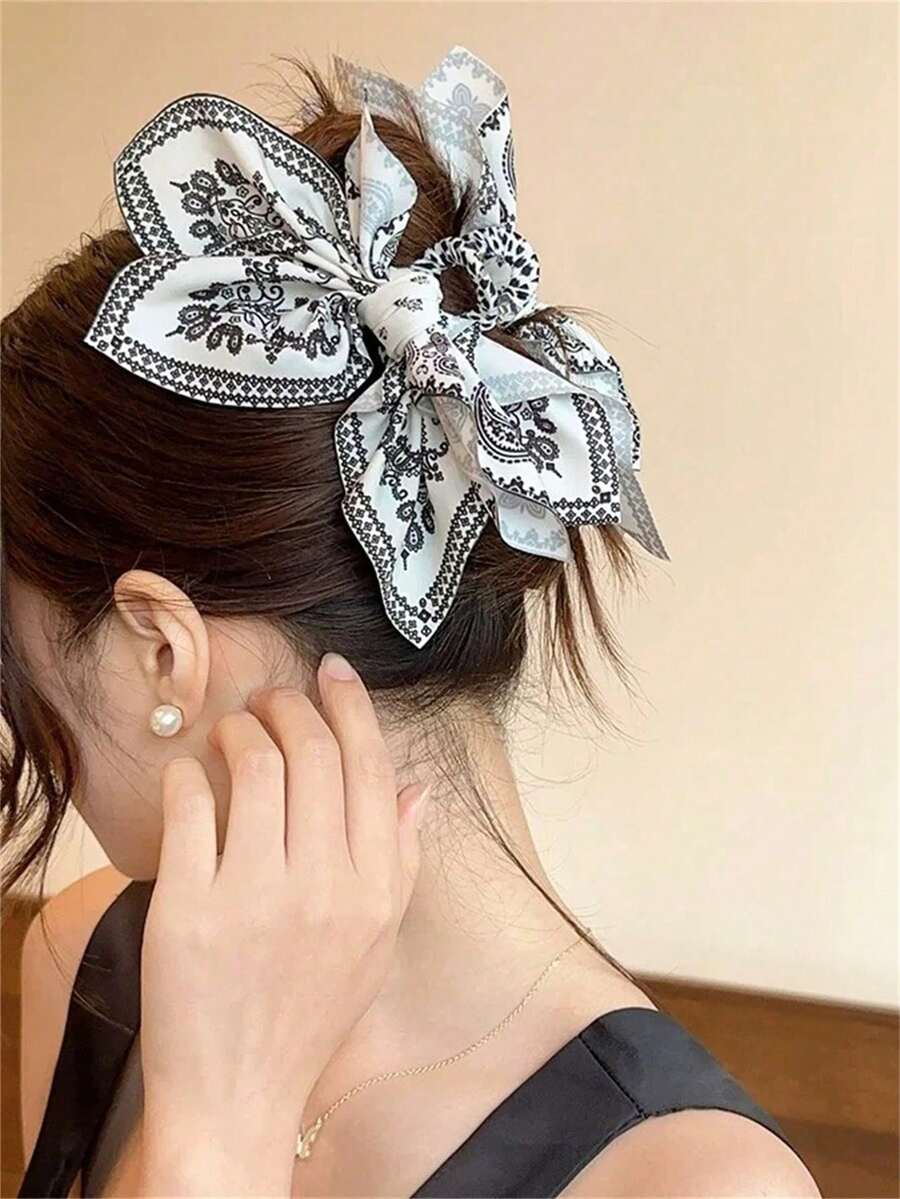 1 件女士发夹，新款双面佩斯利花朵发夹带蝴蝶结，时尚马尾发夹，非常适合夏季度假发夹发夹发夹发夹发夹 - 彩色 - 查看 1